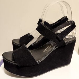 Pedro Garcia "Dulce" Black Suede Platform Sandals sz.6.5/36.5 Ret. $495 Spain
